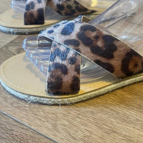 Anna women’s slide in Sandals leopard print pony hair cross cross flats new - Picture 4 of 6